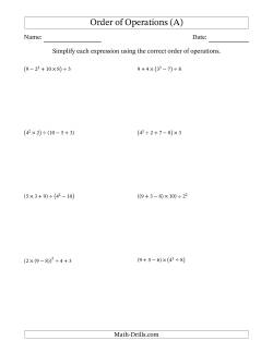 Order of Operations with Whole Numbers (Five Steps)