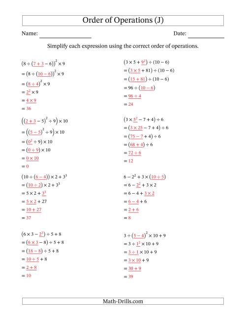 The Order of Operations with Whole Numbers (Five Steps) (J) Math Worksheet Page 2