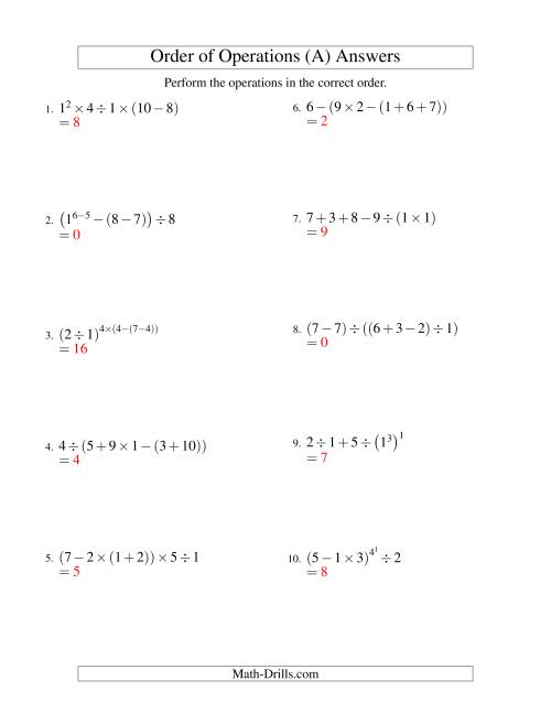 The Integers Order of Operations -- Five Steps (Old) Math Worksheet Page 2