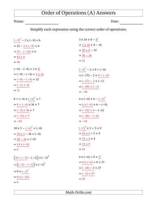 Negative And Positive Rational Numbers Order Of Operations Worksheet Pdf
