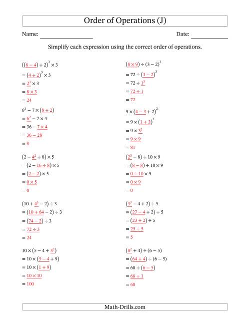 The Order of Operations with Whole Numbers (Four Steps) (J) Math Worksheet Page 2