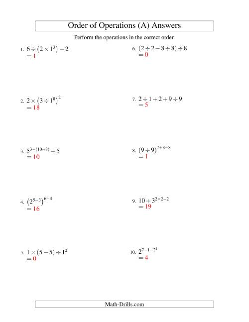 The Integers Order of Operations -- Four Steps (Old) Math Worksheet Page 2