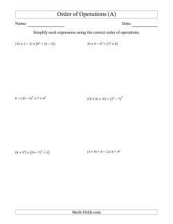 Order of Operations with Whole Numbers (Six Steps)