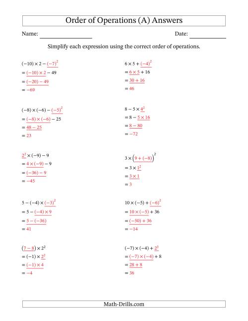 The Order of Operations with Negative and Positive Integers (Three Steps) (A) Math Worksheet Page 2