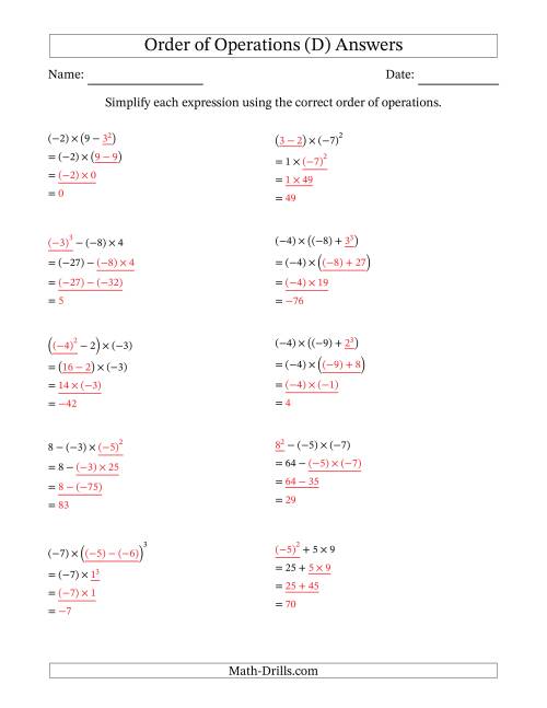 The Order of Operations with Negative and Positive Integers (Three Steps) (D) Math Worksheet Page 2