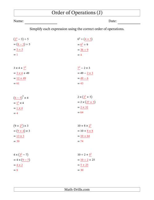 The Order of Operations with Whole Numbers (Three Steps) (J) Math Worksheet Page 2