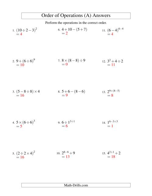 The Integers Order of Operations -- Three Steps (Old) Math Worksheet Page 2