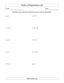 Order of Operations with Whole Numbers (Two Steps)