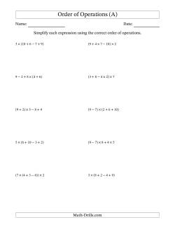 Order of Operations with Whole Numbers Multiplication, Addition and Subtraction Only (Four Steps)