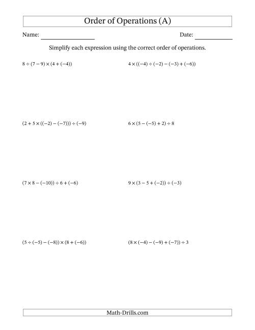 Order Of Operations Worksheet Kuta With Negative Numbers