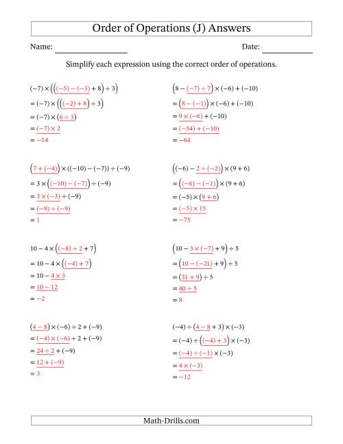 Order of Operations with Negative and Positive Integers and No ...