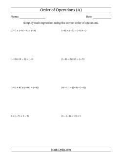 Order of Operations with Negative and Positive Integers and No Exponents (Three Steps)