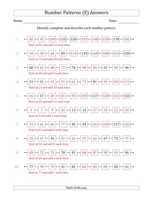 The Identifying, Continuing and Describing Increasing Number Patterns (Random 3 Numbers Shown) (E) Math Worksheet Page 2