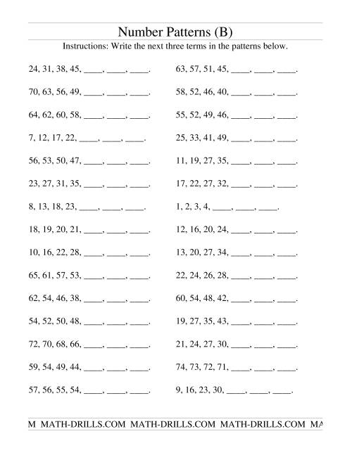 The Growing and Shrinking Number Patterns (B) Math Worksheet