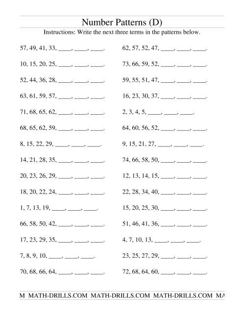 The Growing and Shrinking Number Patterns (D) Math Worksheet