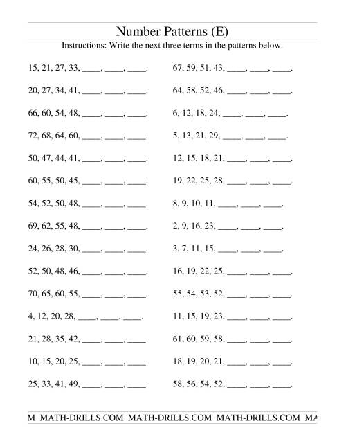 The Growing and Shrinking Number Patterns (E) Math Worksheet