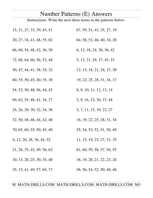 The Growing and Shrinking Number Patterns (E) Math Worksheet Page 2
