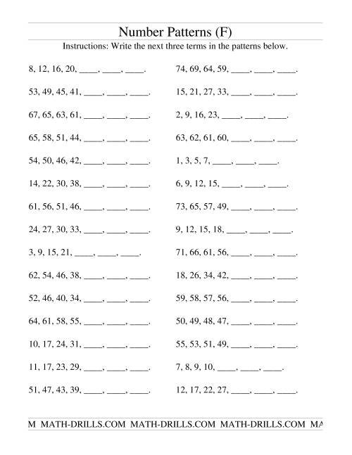 The Growing and Shrinking Number Patterns (F) Math Worksheet