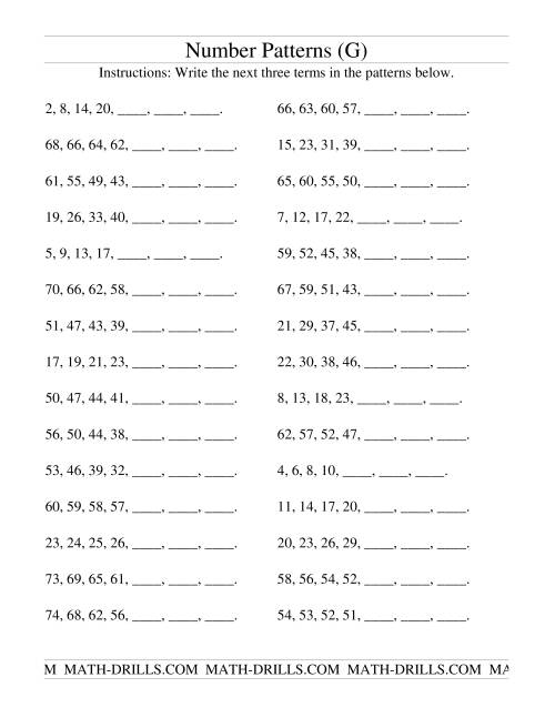 The Growing and Shrinking Number Patterns (G) Math Worksheet