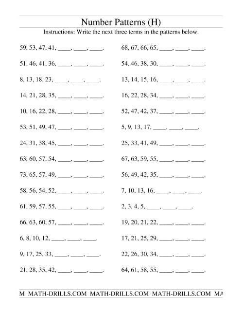 The Growing and Shrinking Number Patterns (H) Math Worksheet