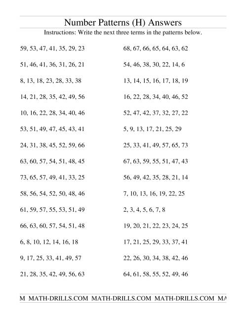 The Growing and Shrinking Number Patterns (H) Math Worksheet Page 2