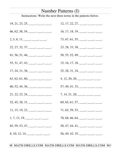The Growing and Shrinking Number Patterns (I) Math Worksheet