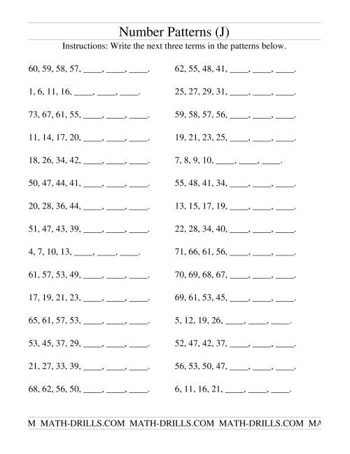 The Growing and Shrinking Number Patterns (J) Math Worksheet
