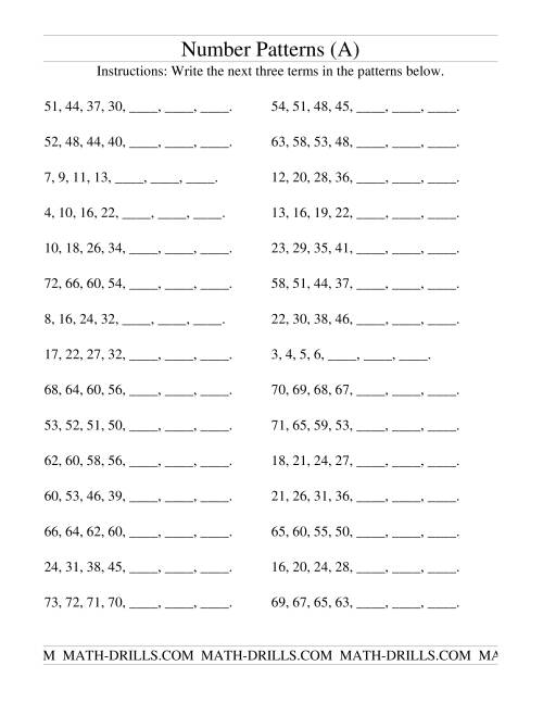 The Growing and Shrinking Number Patterns (All) Math Worksheet