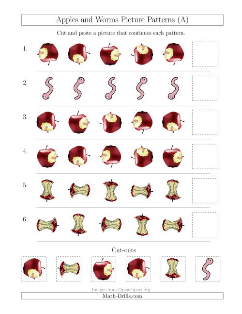 The Apples and Worms Picture Patterns with Rotation Attribute Only (A) Math Worksheet