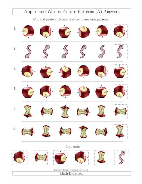 The Apples and Worms Picture Patterns with Rotation Attribute Only (A) Math Worksheet Page 2