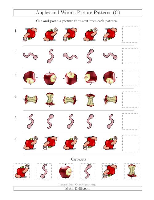 The Apples and Worms Picture Patterns with Rotation Attribute Only (C) Math Worksheet