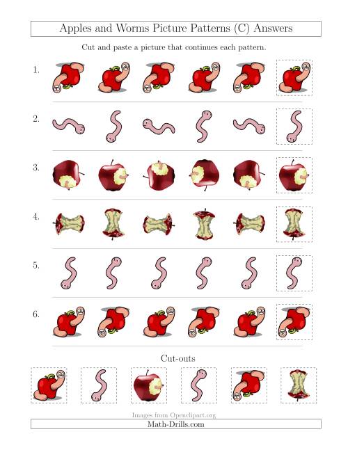 The Apples and Worms Picture Patterns with Rotation Attribute Only (C) Math Worksheet Page 2