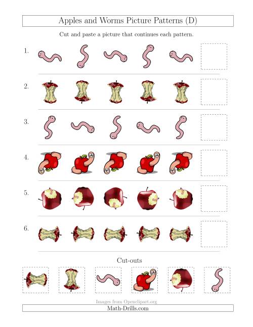 The Apples and Worms Picture Patterns with Rotation Attribute Only (D) Math Worksheet