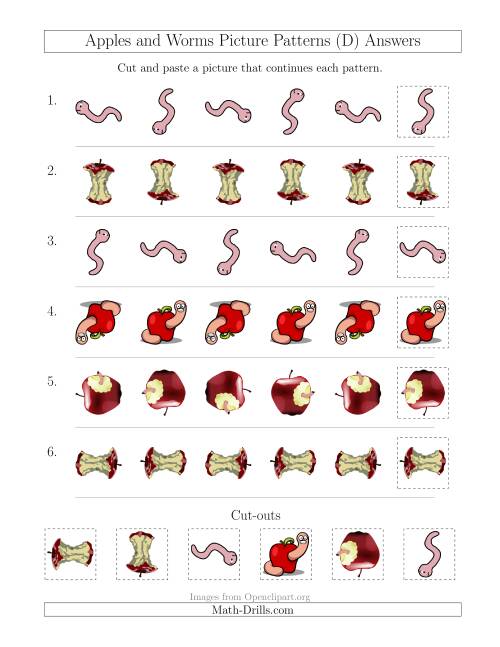 The Apples and Worms Picture Patterns with Rotation Attribute Only (D) Math Worksheet Page 2