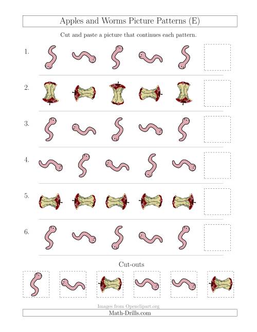 The Apples and Worms Picture Patterns with Rotation Attribute Only (E) Math Worksheet