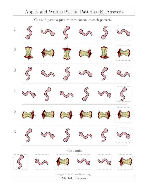 The Apples and Worms Picture Patterns with Rotation Attribute Only (E) Math Worksheet Page 2