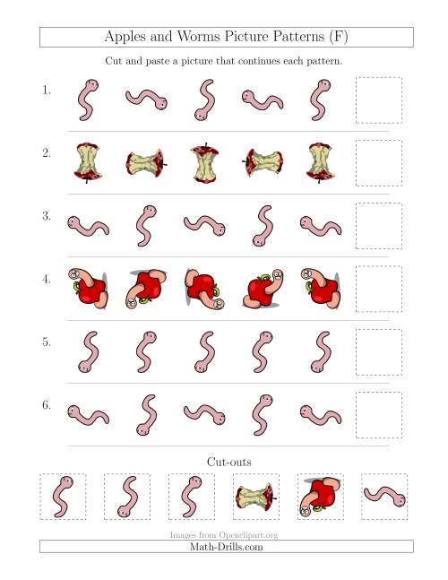 The Apples and Worms Picture Patterns with Rotation Attribute Only (F) Math Worksheet