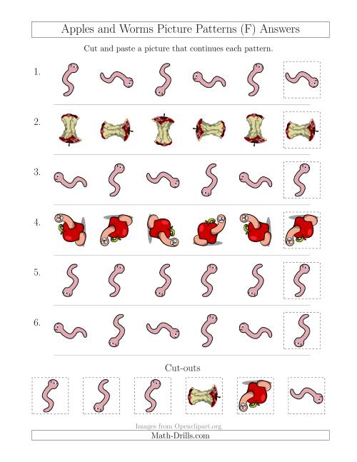 The Apples and Worms Picture Patterns with Rotation Attribute Only (F) Math Worksheet Page 2