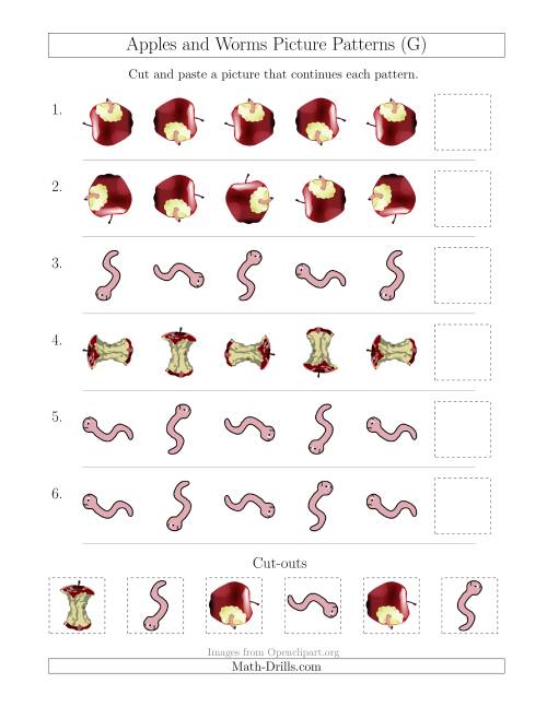 The Apples and Worms Picture Patterns with Rotation Attribute Only (G) Math Worksheet