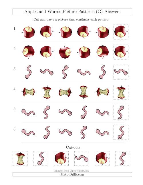 The Apples and Worms Picture Patterns with Rotation Attribute Only (G) Math Worksheet Page 2
