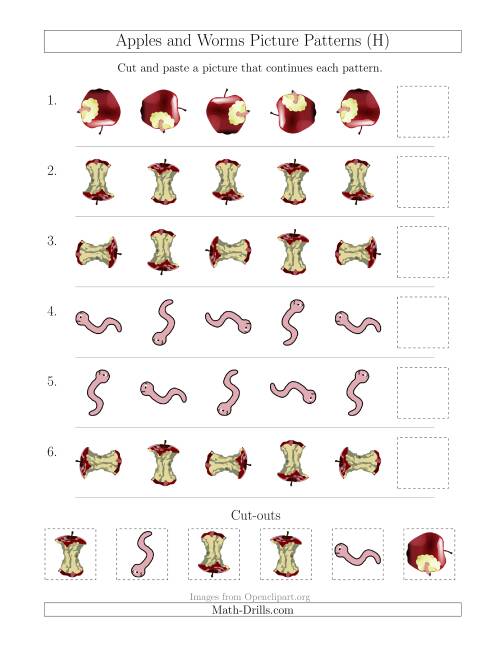 The Apples and Worms Picture Patterns with Rotation Attribute Only (H) Math Worksheet