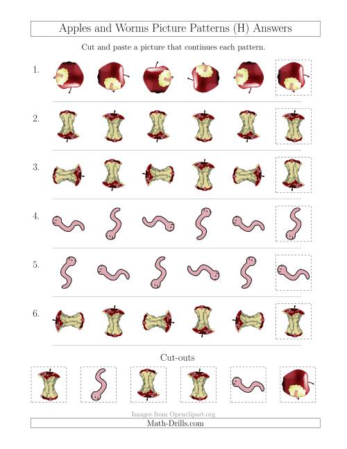 The Apples and Worms Picture Patterns with Rotation Attribute Only (H) Math Worksheet Page 2
