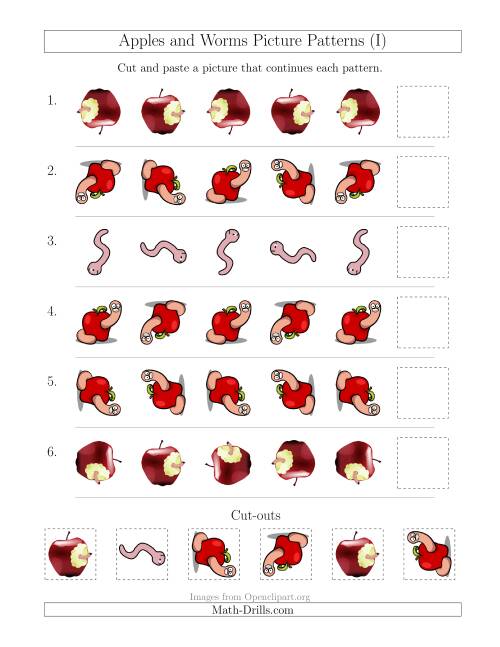 The Apples and Worms Picture Patterns with Rotation Attribute Only (I) Math Worksheet