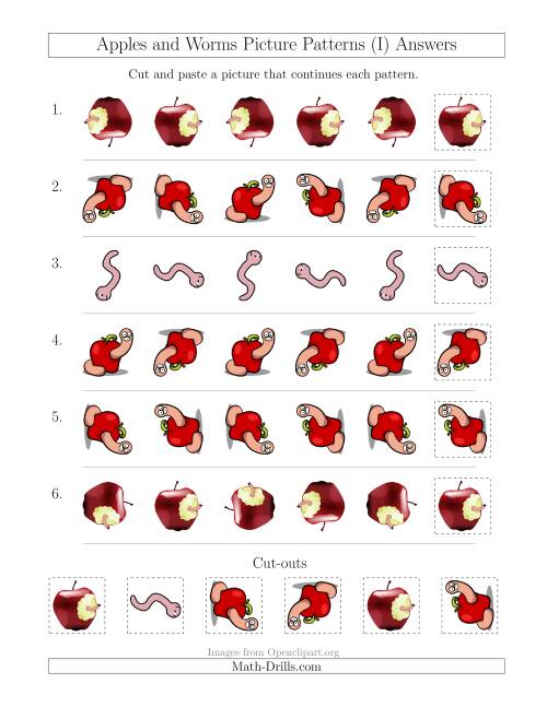 The Apples and Worms Picture Patterns with Rotation Attribute Only (I) Math Worksheet Page 2