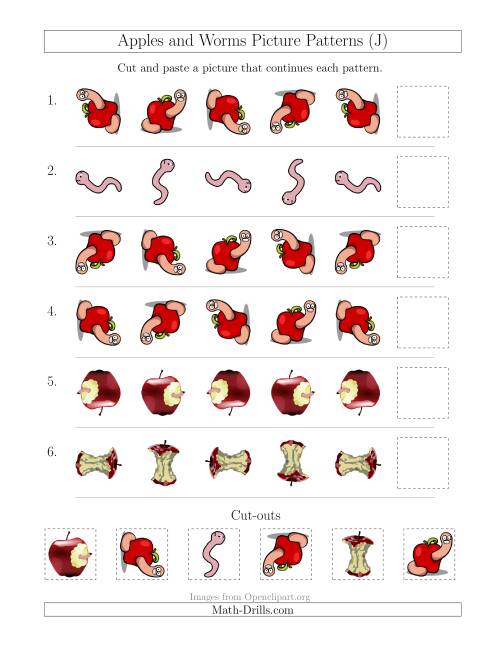 The Apples and Worms Picture Patterns with Rotation Attribute Only (J) Math Worksheet