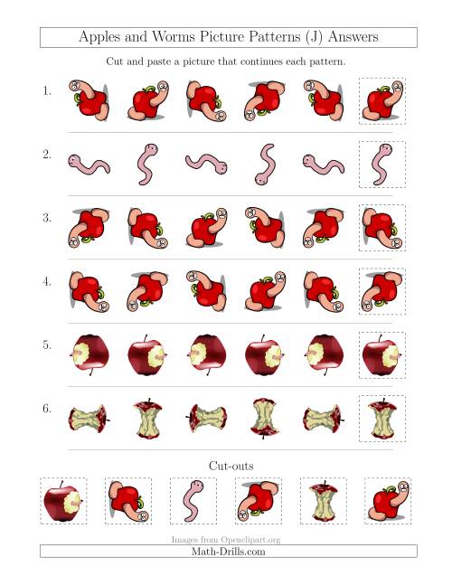 The Apples and Worms Picture Patterns with Rotation Attribute Only (J) Math Worksheet Page 2