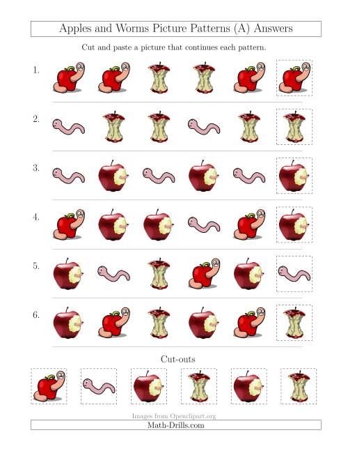 The Apples and Worms Picture Patterns with Shape Attribute Only (A) Math Worksheet Page 2