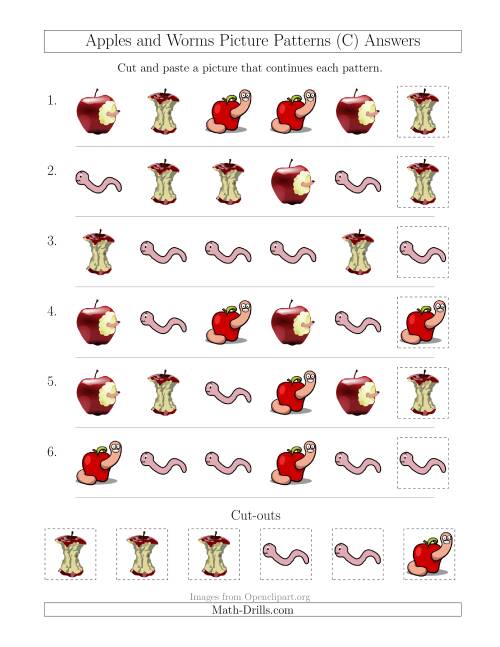 The Apples and Worms Picture Patterns with Shape Attribute Only (C) Math Worksheet Page 2