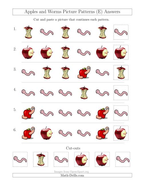 The Apples and Worms Picture Patterns with Shape Attribute Only (E) Math Worksheet Page 2