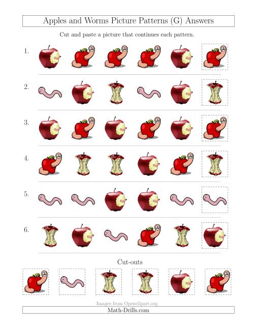 The Apples and Worms Picture Patterns with Shape Attribute Only (G) Math Worksheet Page 2